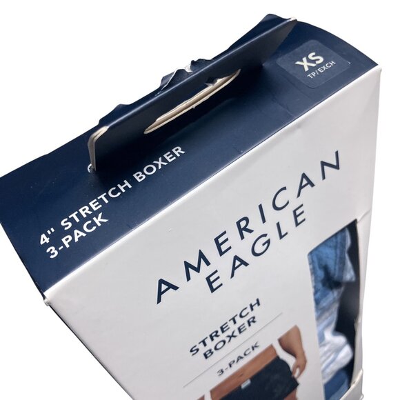 New AMERICAN EAGLE Men's XS 3 Pack 4" Stretch Poplin Boxers Blue Plaid Check Box - Picture 2 of 4
